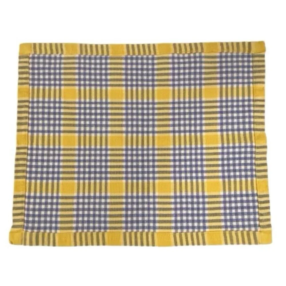 Set of 4 Vintage Woven Cotton Placemats Yellow Blue White Plaid Cottagecore MCM